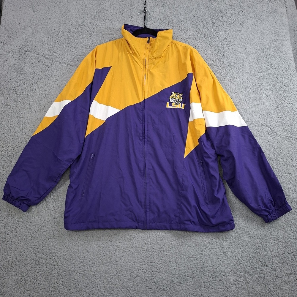 BAW Athletic Wear LSU Windbreaker Jacket Mens L VTG 90s Full Zip Pockets Lined